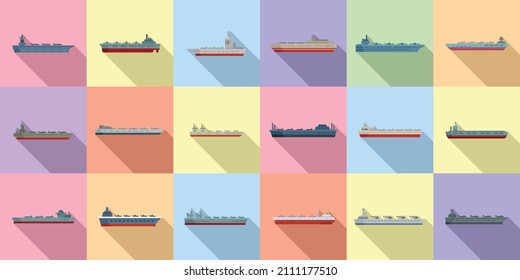 Aircraft carrier icons set flat vector. Army carrier. Air battleship