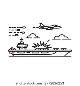 aircraft carrier under attack by fighter jet