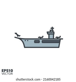 Icono de línea llena vector portadora de aeronaves. Símbolo de contorno de barco de la marina.