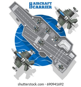 Aircraft Carrier. View From Above. Vector Illustration.