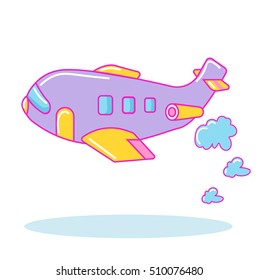 Aircraft cartoon fly.Violet stroke style