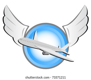 Aircraft in a circular shield with wings
