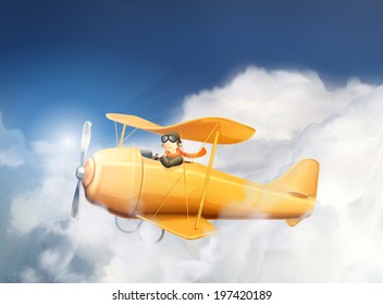 Aircraft in the clouds, vector illustration