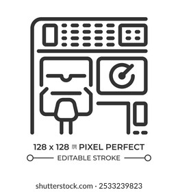 Aircraft cockpit linear icons set. Control panel, dashboard. Navigation technology. Airplane control. Customizable thin line symbols. Isolated vector outline illustrations. Editable stroke