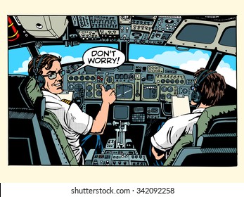 Aircraft Cockpit Pilots Airplane Captain Pop Art Retro Style. Aviation And Travel