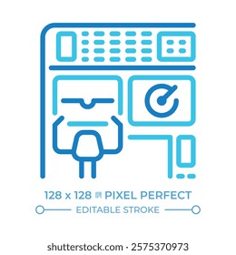 Aircraft cockpit two color line icon. Control panel, dashboard. Navigation technology. Airplane control. Bicolor outline symbol. Duotone linear pictogram. Isolated illustration. Editable stroke