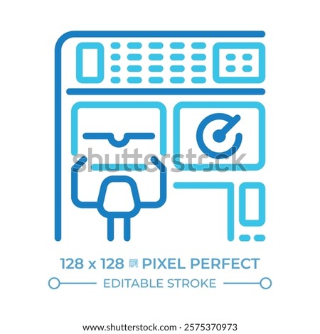 Aircraft cockpit two color line icon. Control panel, dashboard. Navigation technology. Airplane control. Bicolor outline symbol. Duotone linear pictogram. Isolated illustration. Editable stroke