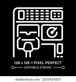 Aircraft cockpit white linear icon for dark themes set. Control panel. Navigation technology. Airplane control. Customizable thin line symbols. Isolated vector outline illustrations. Editable stroke