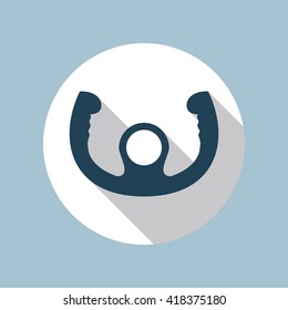 Aircraft control wheel flat design icon inside white circle isolated on one-color background. Vector illustration in EPS10 format with transparency.
