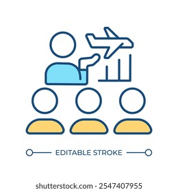 Flugzeugbesatzung, die RGB-Farbsymbol unterrichtet. Professionelle Pilotenausbildung, Lernen. Flugzeugpersonal, Teamarbeit. Isolierte Vektorgrafik. Einfache, ausgefüllte Linienzeichnung. Bearbeitbarer Strich