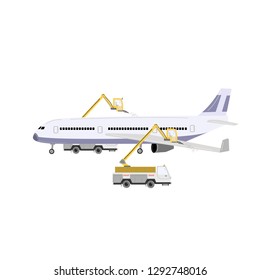 Aircraft deicing. Vector illustration illustration isolated on white.