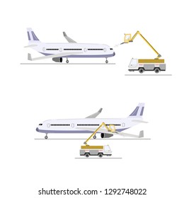 Aircraft deicing. Vector illustration illustration isolated on white.