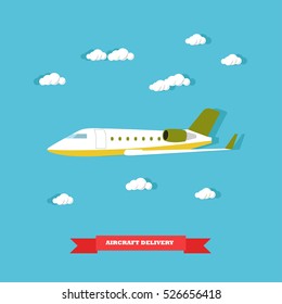 Aircraft delivery concept vector illustration in flat style. Delivery by plane. Logistics transportation.