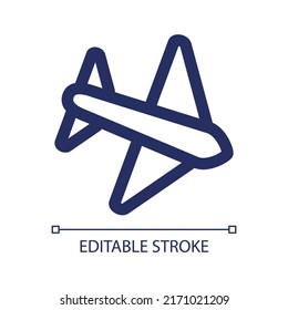 Icono de ui lineal de entrega de aeronaves. Transporte de carga y servicio de pasajeros. GUI, diseño UX. Esquema de elemento de interfaz de usuario aislado para aplicación y web. Trazo editable. Tipo de letra arial utilizado