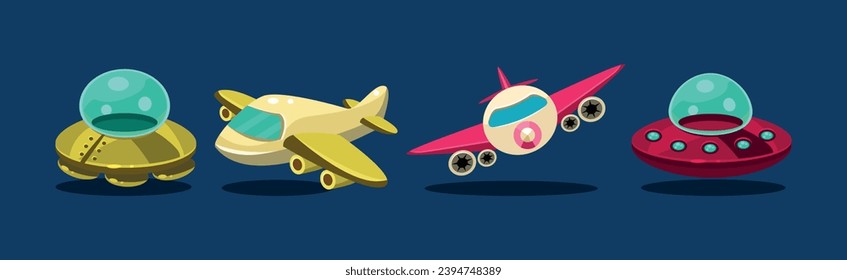 Aircraft and Different Air Vehicle for Mobile Game Vector Set