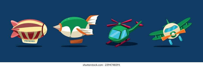 Aircraft and Different Air Vehicle for Mobile Game Vector Set