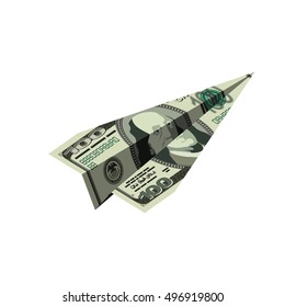 Aircraft dollars. Money banknote paper airplane. Financial illustration
