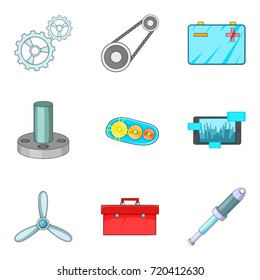Aircraft engine icons set. Cartoon set of 9 aircraft engine vector icons for web isolated on white background