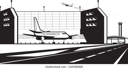 Aircraft engine test stand at airport - vector illustration