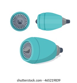Aircraft engine unit turbine set. Colorful flat vector illustration.