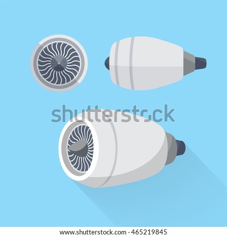 Aircraft engine unit turbine set. Colorful flat vector illustration.
