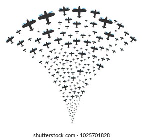 Aircraft exploding fountain. Vector illustration style is flat iconic symbols. Object fountain made from random icons as aircraft fireworks.