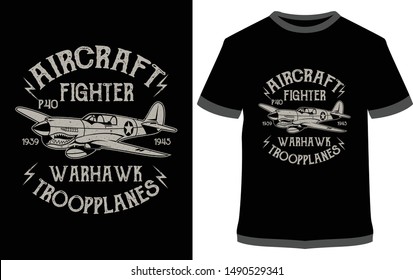 Aircraft Fighter Warhawk Trooplanes, Typography, T-shirt Graphics, For Sticker Or Printing For The T-shirt