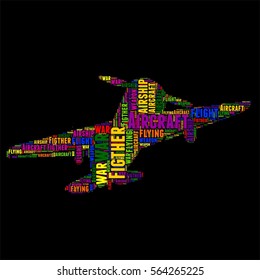 Aircraft Figther Typography word cloud colorful Vector illustration