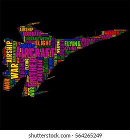 Aircraft Figther Typography word cloud colorful Vector illustration