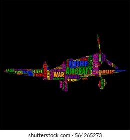 Aircraft Figther Typography word cloud colorful Vector illustration