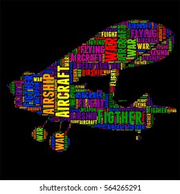 Aircraft Figther Typography word cloud colorful Vector illustration
