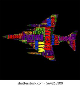 Aircraft Figther Typography word cloud colorful Vector illustration