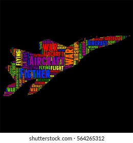 Aircraft Figther Typography word cloud colorful Vector illustration