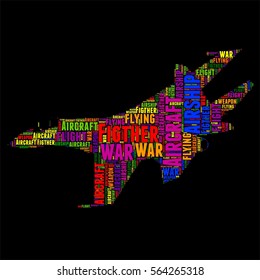 Aircraft Figther Typography word cloud colorful Vector illustration