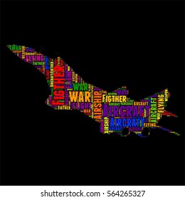 Aircraft Figther Typography word cloud colorful Vector illustration