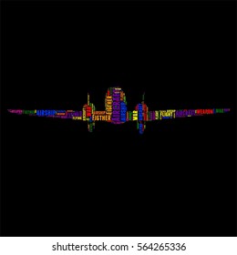 Aircraft Figther Typography word cloud colorful Vector illustration