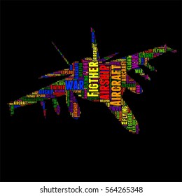 Aircraft Figther Typography word cloud colorful Vector illustration