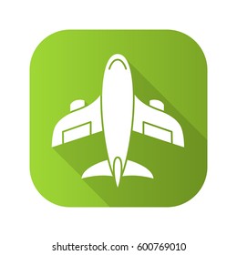 Aircraft flat design long shadow icon. Vector silhouette symbol.