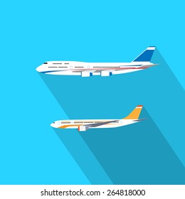 aircraft flat design style vector illustration airplane flying with shadow