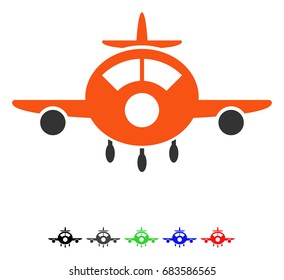 Aircraft flat vector pictogram with colored versions. Color aircraft icon variants with black, gray, green, blue, red.
