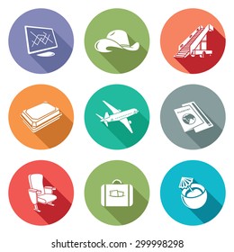 Aircraft and flight Icons Set. Vector Illustration. Isolated Flat Icons collection on a color background for design