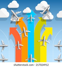 Aircraft flights infographics, Cheap flights, Vector illustration