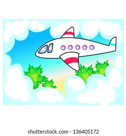 The aircraft is flying among the clouds