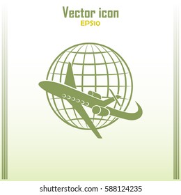 Aircraft flying around the earth. Sign of transport and tourism 