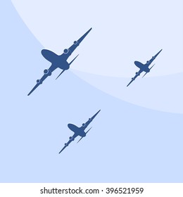 aircraft flying in the blue sky. Group aircraft in flight.