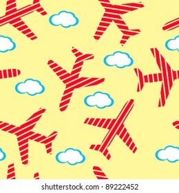 aircraft flying in the sky with clouds. Seamless wallpaper.