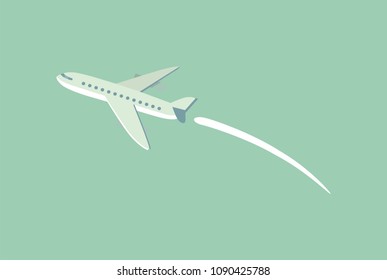 Aircraft flying in sky and leaving trace, airplane rapid mean of transport, comfortable transportation traveling, isolated on vector illustration