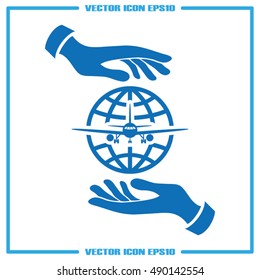 Aircraft, globe and hands icon vector illustration eps10. 