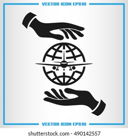 Aircraft, globe and hands icon vector illustration eps10. 