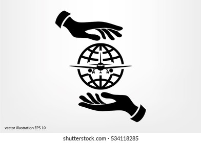 Aircraft, globe and hands icon vector illustration eps10.